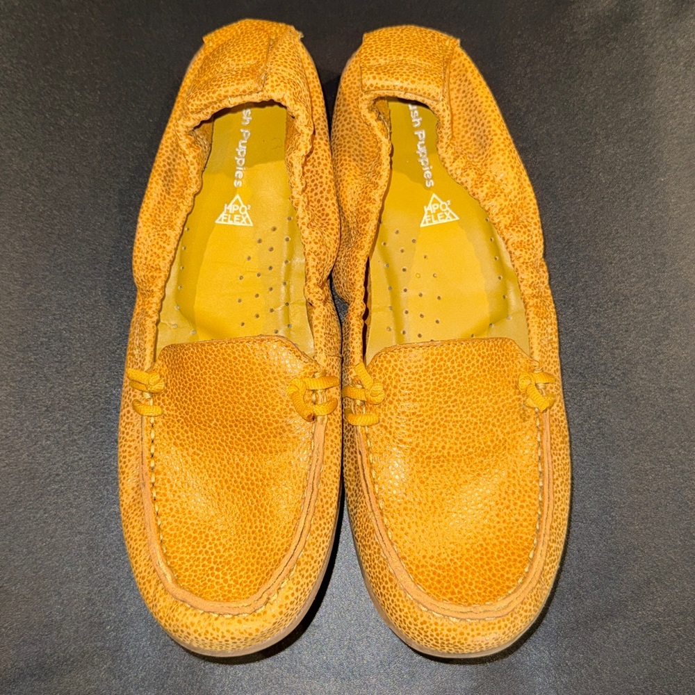 Hush Puppies Mustard Yellow Leather Moccasins size 8.5 - Picture 3 of 9